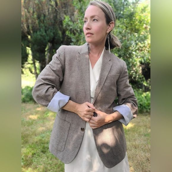 The Stanley RW&CO. Summer Blazer Dinner Suit Jacket Mens Taupe Tan Brown Sz L - Picture 5 of 16